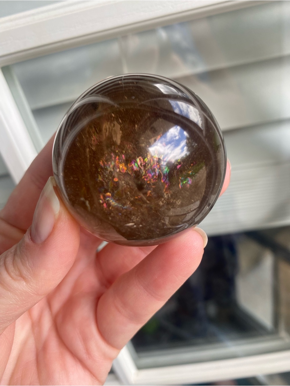 Smoky Quartz Crystal Sphere with Iridescent Inclusions